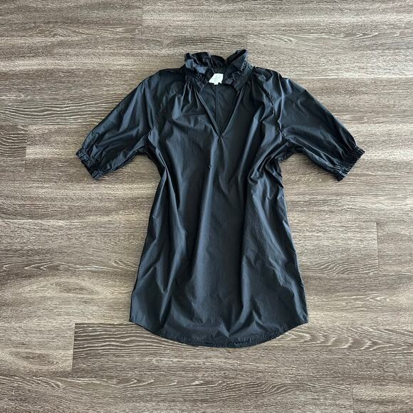 NWOT Sundays Spence Black Cotton Mini Dress Puff Sleeve V-Neck Shift Style Small - Picture 3 of 13